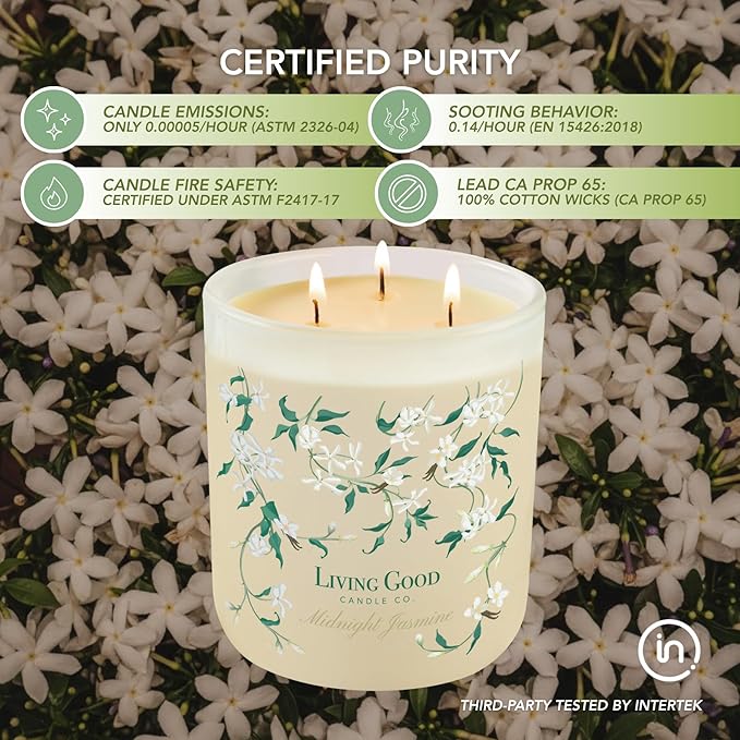 Midnight Jasmine Beeswax Candle - Nostalgic Soft Jasmine with Pink Pepper & Vanilla - Subtle & Refreshing - 90+ Hours of Clean & Non-Toxic Burn - Hand-Drawn Jar - Perfect Unique Gift - 15 OZ