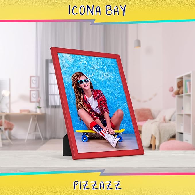 Icona Bay 8x10 Picture Frames (Red, 3 Pack), Colored Solid Wood Scandinavian Style Frames for Photo, Pizzazz Collection