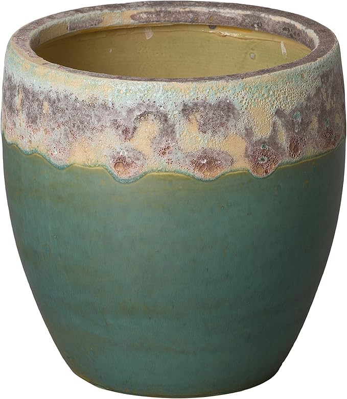 Emissary 11 in. Reef/Teal Ceramic Round Planter (11 in. L x 11 in. W x 11 in. H) with Drainage Hole