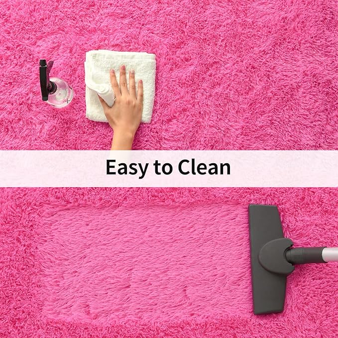 Merelax Soft Modern Indoor Shaggy Rug for Bedroom Livingroom Dorm Kids Room Home Decorative, Non-Slip Plush Fluffy Furry Fur Area Rugs Comfy Nursery Accent Floor Carpet 3x5 Feet, Hot Pink