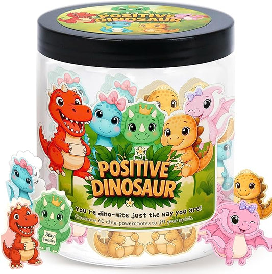 Positive Dinosaur Jar with 60 Affirmation Cards, Emotional Support Dino Gift, Dinosaur Gifts for Adults, Funny Dinosaur Decor for Home or Desk