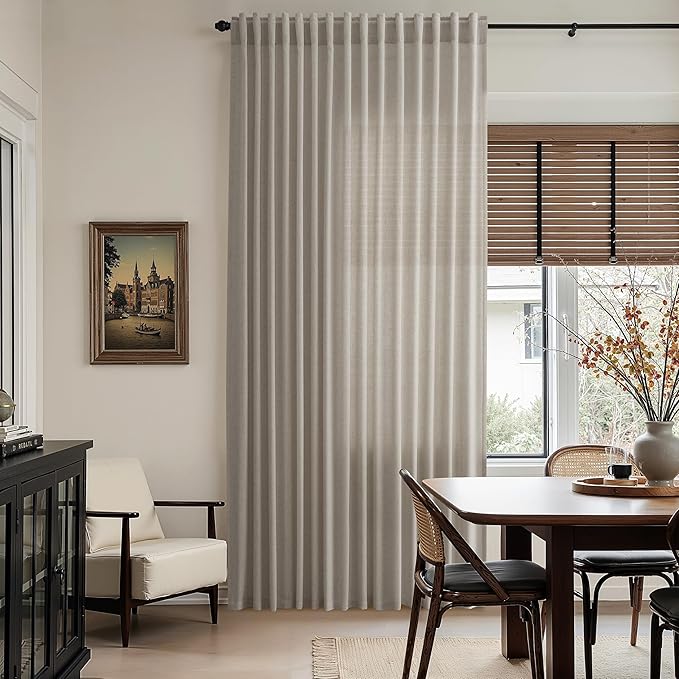 Nanspring Grey Beige Linen Curtains 84 Inches Long for Living Room Light Filtering Semi Sheer Curtain Back Tab Simple Modern Elegant Neutral Luxury Boho Gray Drapes for Bedroom 52x84, 2 Panels