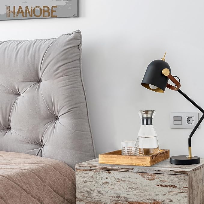 Hanobe Square Wooden Ottoman Tray: Small Square Torched Wood Farm House Serving Tray for Coffee Table Rustic Candle Organizer Storage for Remotes Keys Glasses 9.8