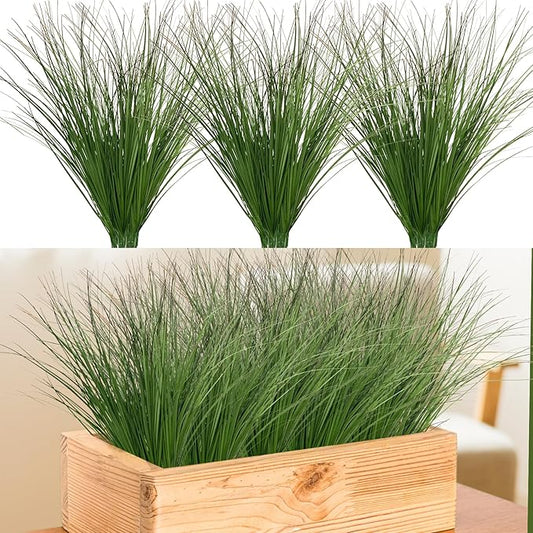 24PCS Realistic Minimalist Artificial Grass, Green, 17 inches, Plastic, Perfect for Indoor and Outdoor Decoration