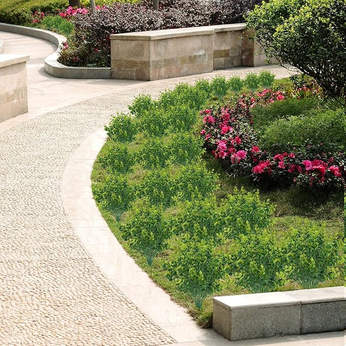 PASYOU Artificial Shrub, Fake Bush Simulation Eucalyptus Grass Greenery Leaves Plastic Plants Indoor Outdoor Outside Home Garden Office Bathroom Verandah Wedding Décor Decoration Planter Filler 4 Pcs