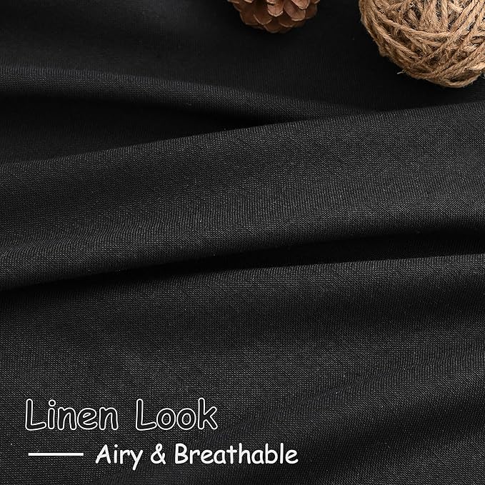 Nanspring Black Boho Curtains for Bedroom Back Tab Rod Pocket Semi Sheer Linen Curtains 90 Inches Long 2 Panel Set Light Filtering Neutral Farmhouse Lightweight Drapes for Living Room 40x90 Inches