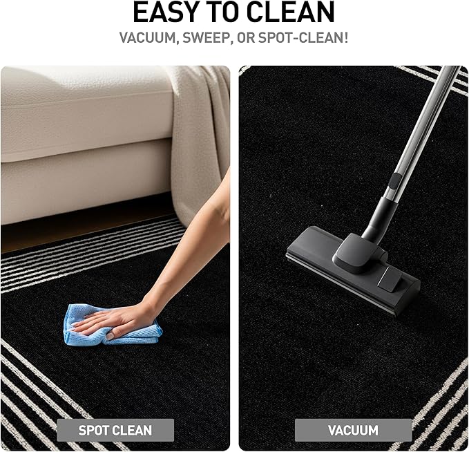 Rugshop Modern Minimal Bordered Indoor Runner Rug for Hallway,Entryway,Kitchen Rug Low Pile Rug with Jute Backing 2' 3" x 12' Black