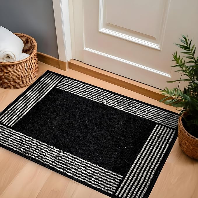 Rugshop Modern Minimal Bordered Indoor Area Rug for Entryway,Kitchen,Doormat Low Pile Rug with Jute Backing 2' x 3' Black