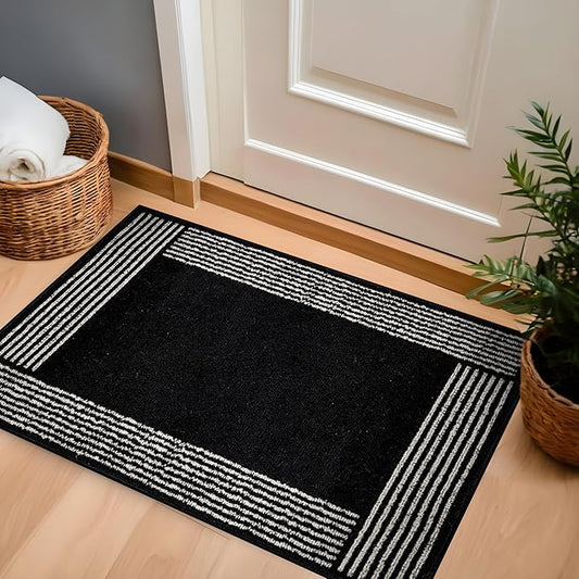 Rugshop Modern Minimal Bordered Indoor Area Rug for Entryway,Kitchen,Doormat Low Pile Rug with Jute Backing 2' x 3' Black
