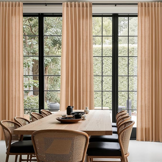 Nanspring Camel Linen Curtains for Living Room 95 Inches Long Back Tab and Rod Pocket Light Filtering Semi Sheer Vintage Rustic Curtain Luxury Boho Decor Drapes for Bedroom Office 52x95, 2 Panels