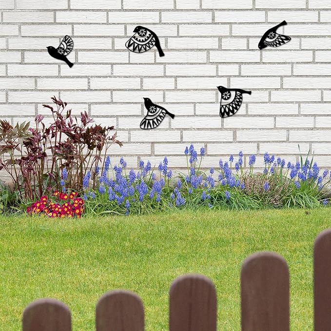 Metal Bird Wall Art for Bathroom - Farmhouse Rustic Flying Birds Wall Decor Arts - Folk Scandinavian Great Gift Home Decor for Indoor Outdoor Yard (Black）