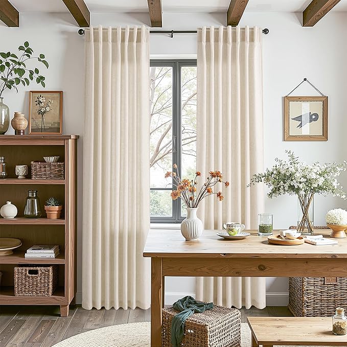 Nanspring Linen Curtains 84 Inch Length 2 Panels Set for Living Room Farmhouse Decor Light Filtering Semi Sheer Curtain Back Tab and Rod Pocket Neutral Luxury Rustic Coastal Drapes for Bedroom 52x84
