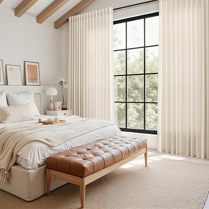 Nanspring Linen Curtains 84 Inch Length 2 Panels Set for Living Room Farmhouse Decor Light Filtering Semi Sheer Curtain Back Tab and Rod Pocket Neutral Luxury Rustic Coastal Drapes for Bedroom 52x84