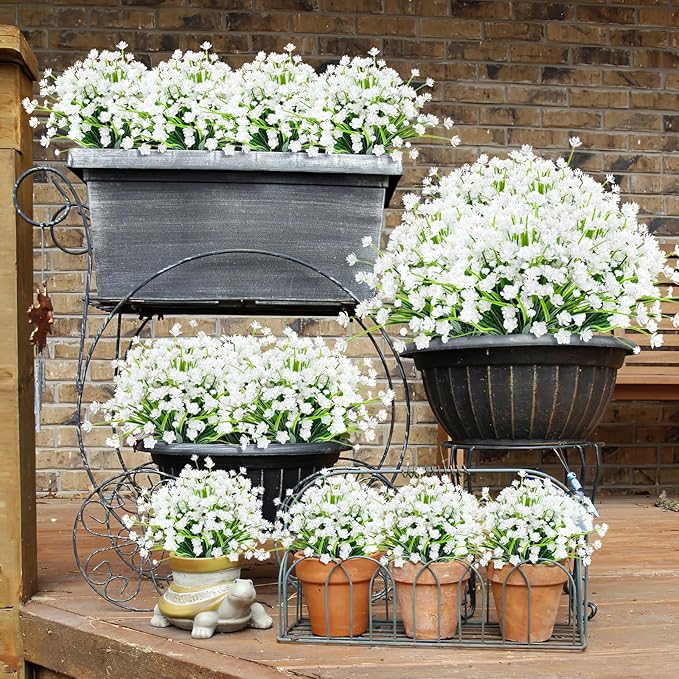 AGIRL 24 Bundles Artificial Flowers for Outdoor,No Fade Fake Plastic Flowers Faux Plants for Decoration Hanging Planters Indoor Outside Garden Porch Window Box Home Wedding Farmhouse