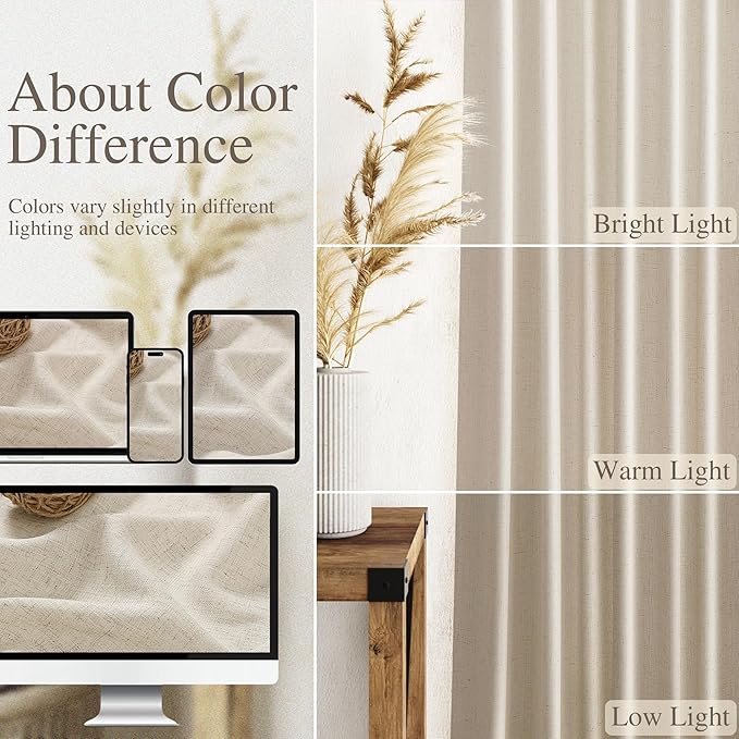 Nanspring Boho Linen Curtains 84 Inches Long for Living Room Light Filtering Semi Sheer Curtain Back Tab Eclectic Home Decor Modern Elegant Luxury Drapes for Bedroom Office 52x84,2 Panels