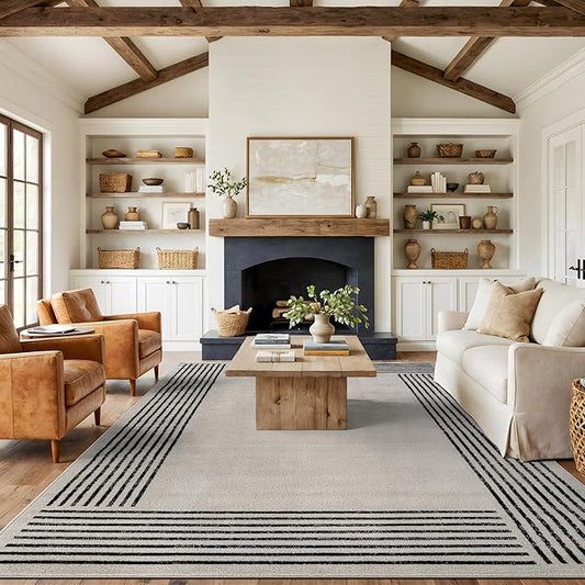 Rugshop Modern Minimal Bordered Indoor Area Rug for Living Room,Bedroom,Kitchen Rug Low Pile Rug with Jute Backing 7' 10" x 10' Cream