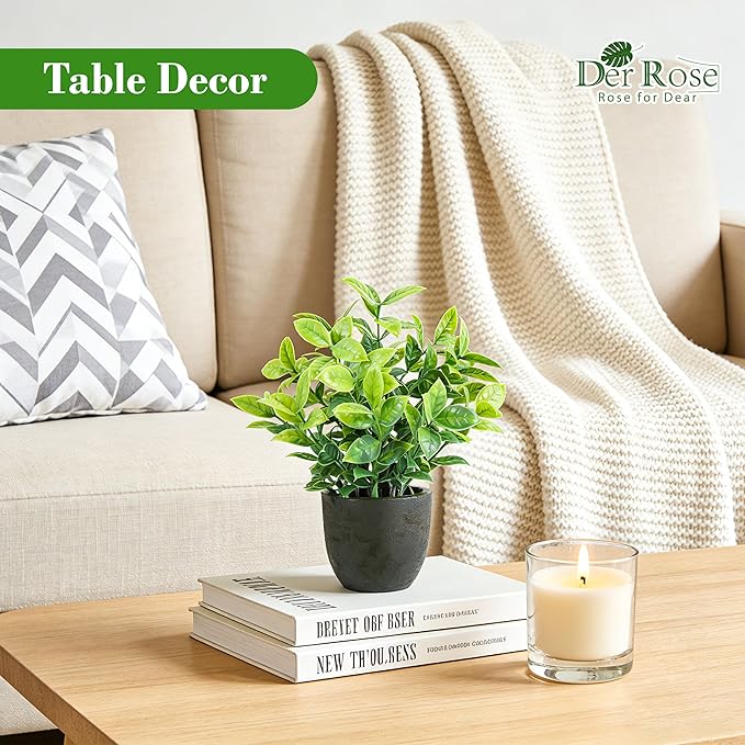 Der Rose 4 Pack Mini Artificial Plants Indoor in Pots Mixed Fake Plants Greenery Set for Black Bathroom Decor Shelf Counter Styling Office Desk Farmhouse Room Decor