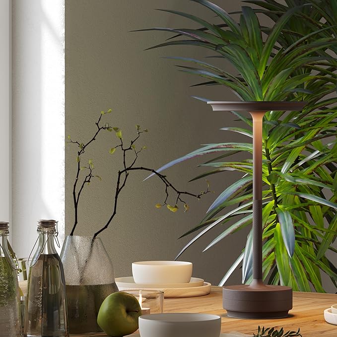 Rechargeable Cordless Table Lamp,LED Battery Operated Portable Table Light with 3 Color Stepless Dimming, Memory Function - IP54 Waterproof for Outdoor, Restaurant, Patio, BBQ(Rust)