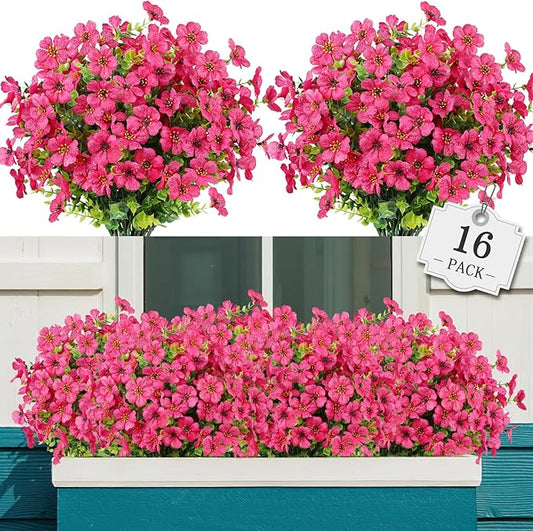 AGIRL 16 Bundles Artificial Flowers for Outdoor,No Fade Fake Plastic Flowers Faux Plants for Hanging Planters Decoration Indoor Outside Garden Porch Window Box Home Wedding