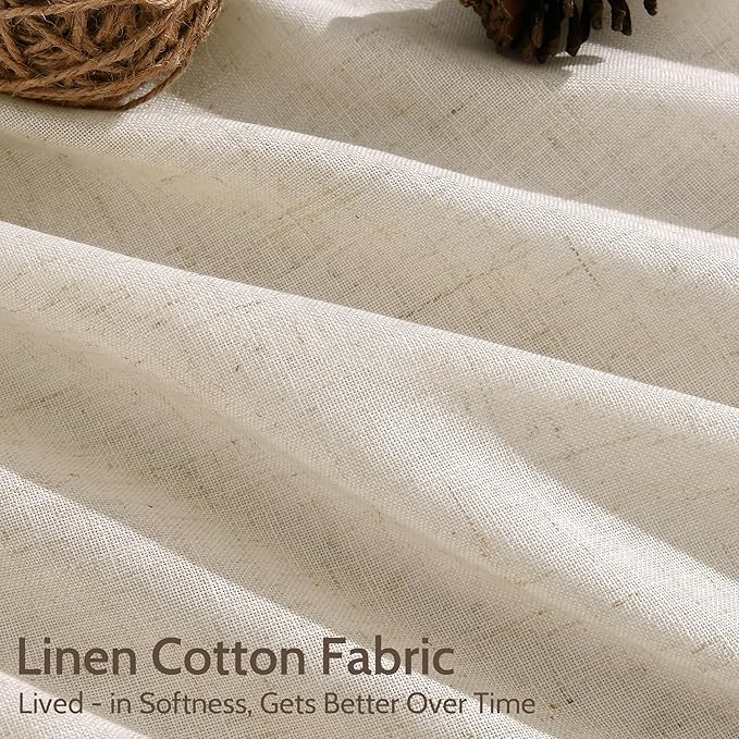 Nanspring Linen Curtains 84 Inch Length 2 Panels Set for Living Room Farmhouse Decor Light Filtering Semi Sheer Curtain Back Tab and Rod Pocket Neutral Luxury Rustic Coastal Drapes for Bedroom 52x84