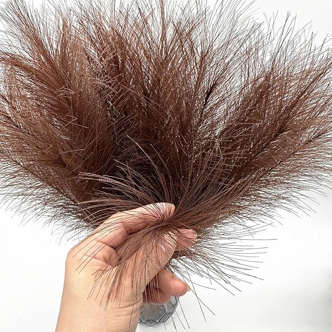 Faux Pampas Grass Artificial Fluffy Flowers Brown - 17 Inch 30 Stems, Vase Filler Plant Wedding Home Decor Fake Pampas Grass Stem Floral Plants for Wedding Party Christmas DIY Boho Decorations Coffee