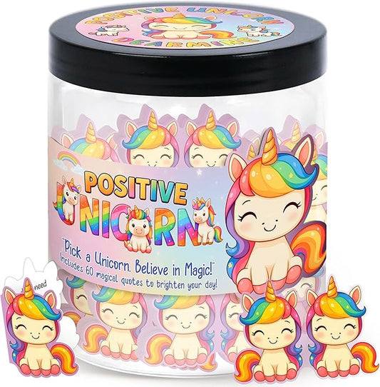 Positive Unicorn Jar with 60 Daily Affirmation Cards, Emotional Support Unicorn Gifts for Women, Stress Relief, Unicorn Birthday Gift, Unicorn Decor
