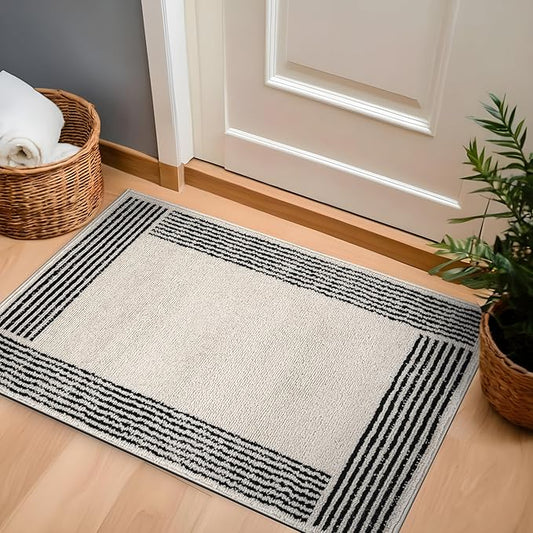 Rugshop Modern Minimal Bordered Indoor Area Rug for Entryway,Kitchen,Doormat Low Pile Rug with Jute Backing 2' x 3' Cream