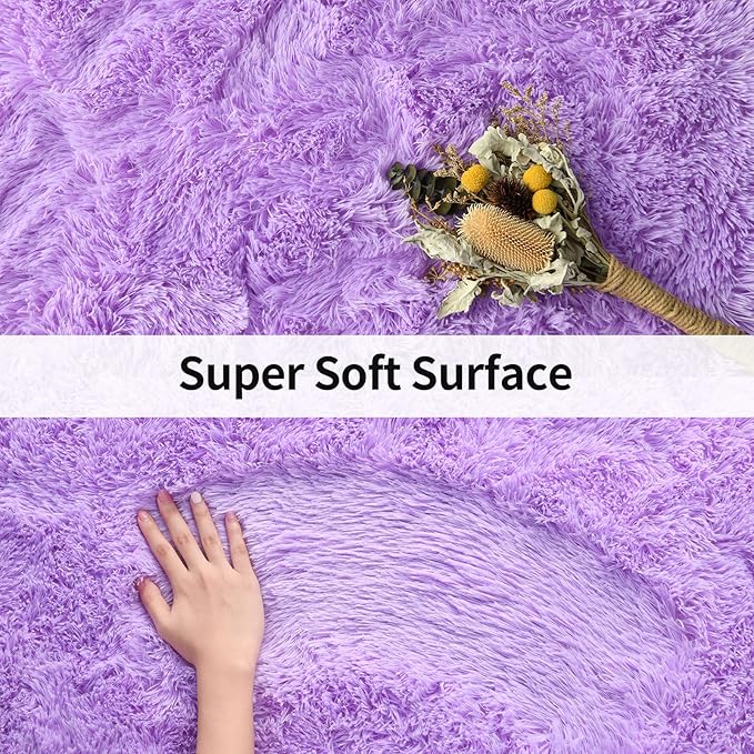 Merelax Soft Modern Indoor Shaggy Area Rug for Bedroom Livingroom Dorm Kids Room Home Decorative, Non-Slip Plush Fluffy Furry Fur Rugs Comfy Nursery Accent Floor Carpet 3x5 Feet, Purple