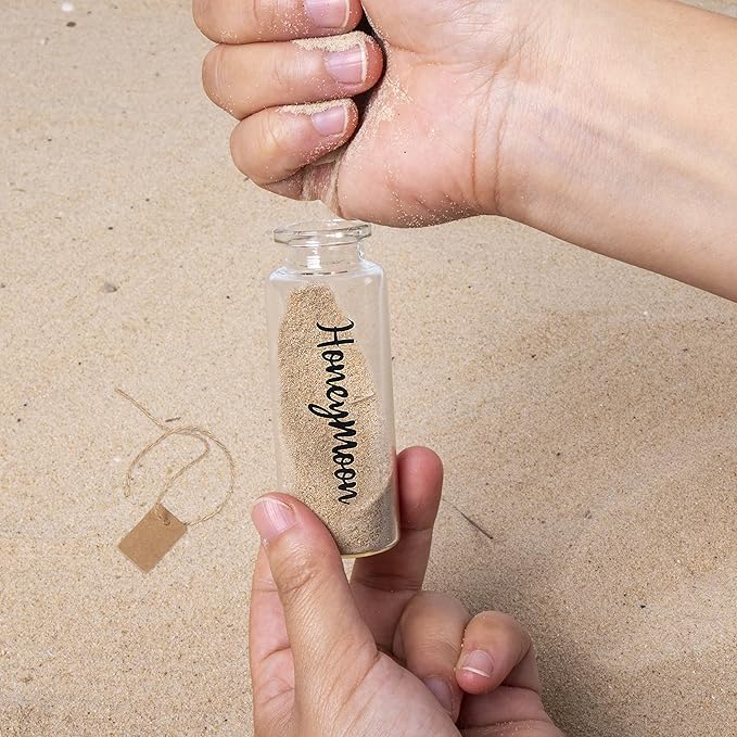 Honeymoon Sand Keepsake Jar, Bridal Shower, Wedding, Engagement, Honeymoon, Travel Gift for Couples, Newlywed, Fiance(Gift Box Includes) - 40ml Cylindrical Shape Glass