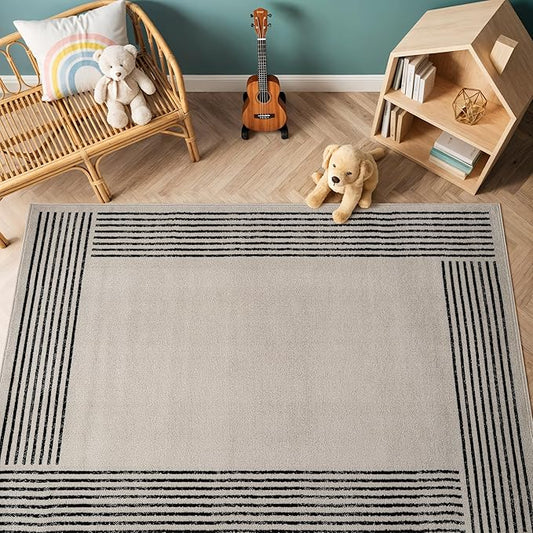 Rugshop Modern Minimal Bordered Indoor Area Rug for Entryway,Bedroom,Kitchen Rug Low Pile Rug with Jute Backing 4' x 6' Cream